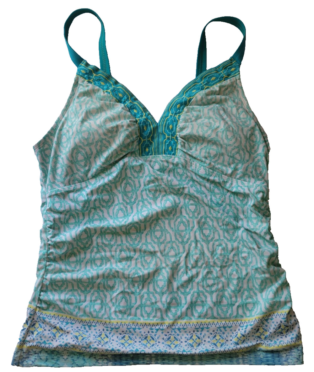 Cabana Life Womens XL Teal Paisley Tankini Top Padded Swimwear Beach Resort
